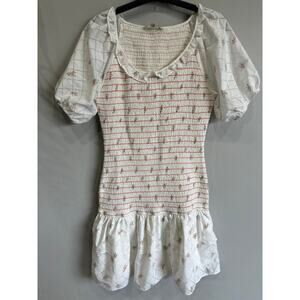 Anthropologie Sweet En Forme Mini Dress sz Large Smocked top Cottagecore Peasant
